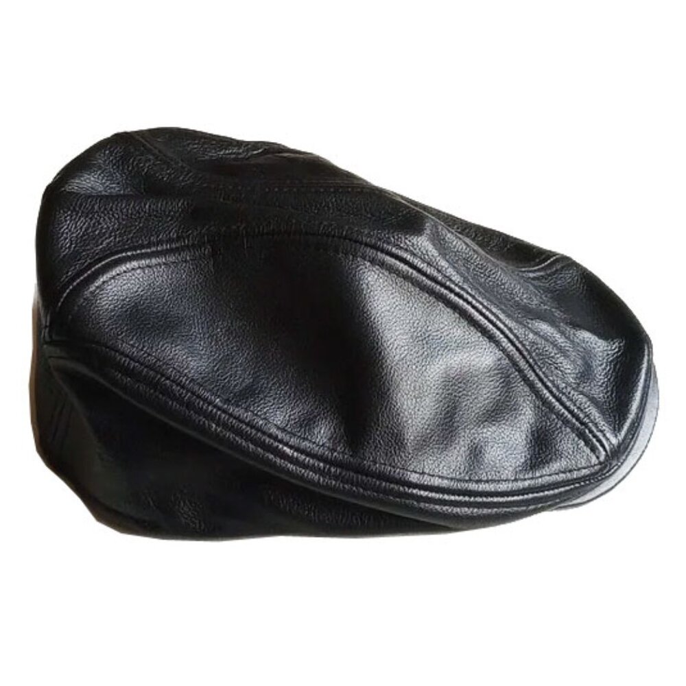 Made In USA Genuine Leather Newsboy Cabbie Cap L/XL KBethos Black